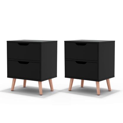 TWSC 2 x Bedside Table 2 Drawers - BODEN Black