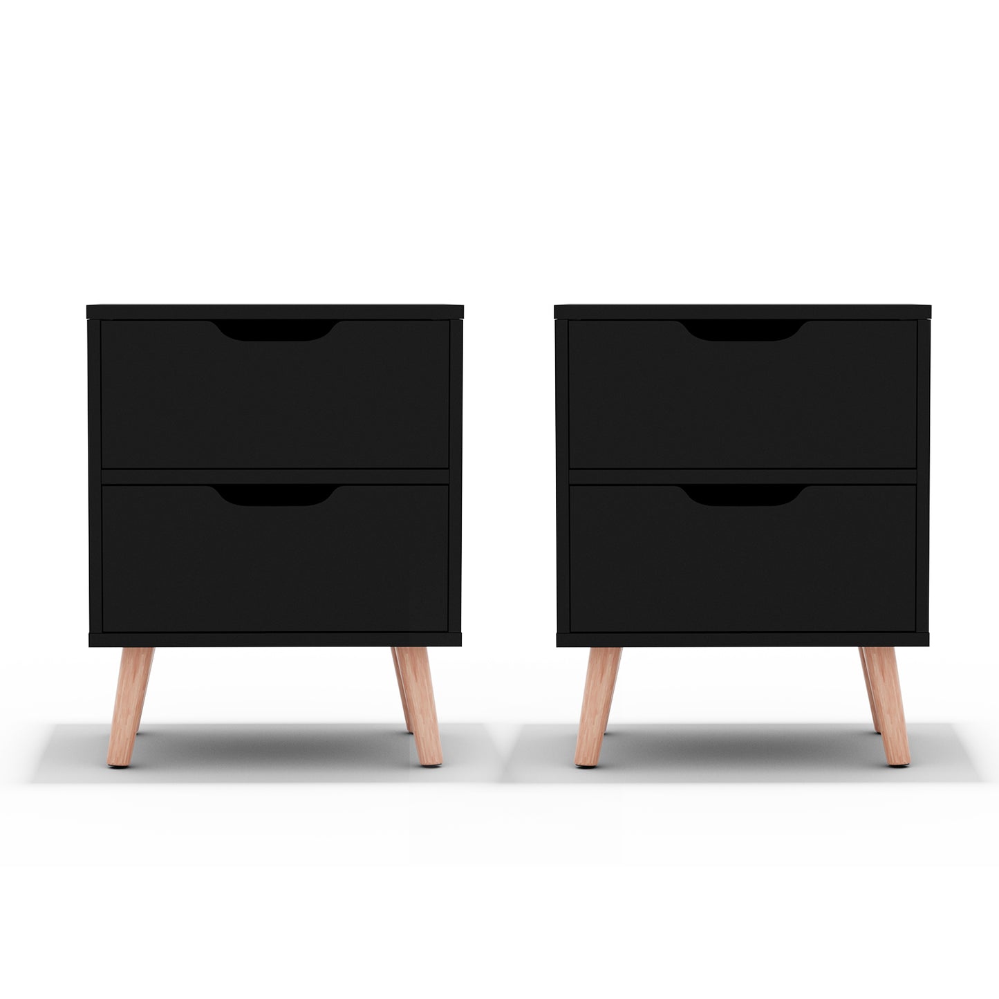 Bedside Table with Two Drawers – Black, 40x30x50cm, Set of 2