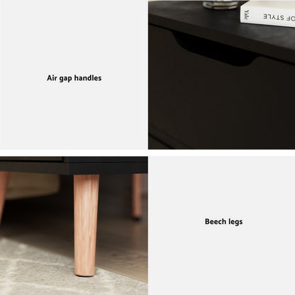 TWSC 2 x Bedside Table 2 Drawers - BODEN Black