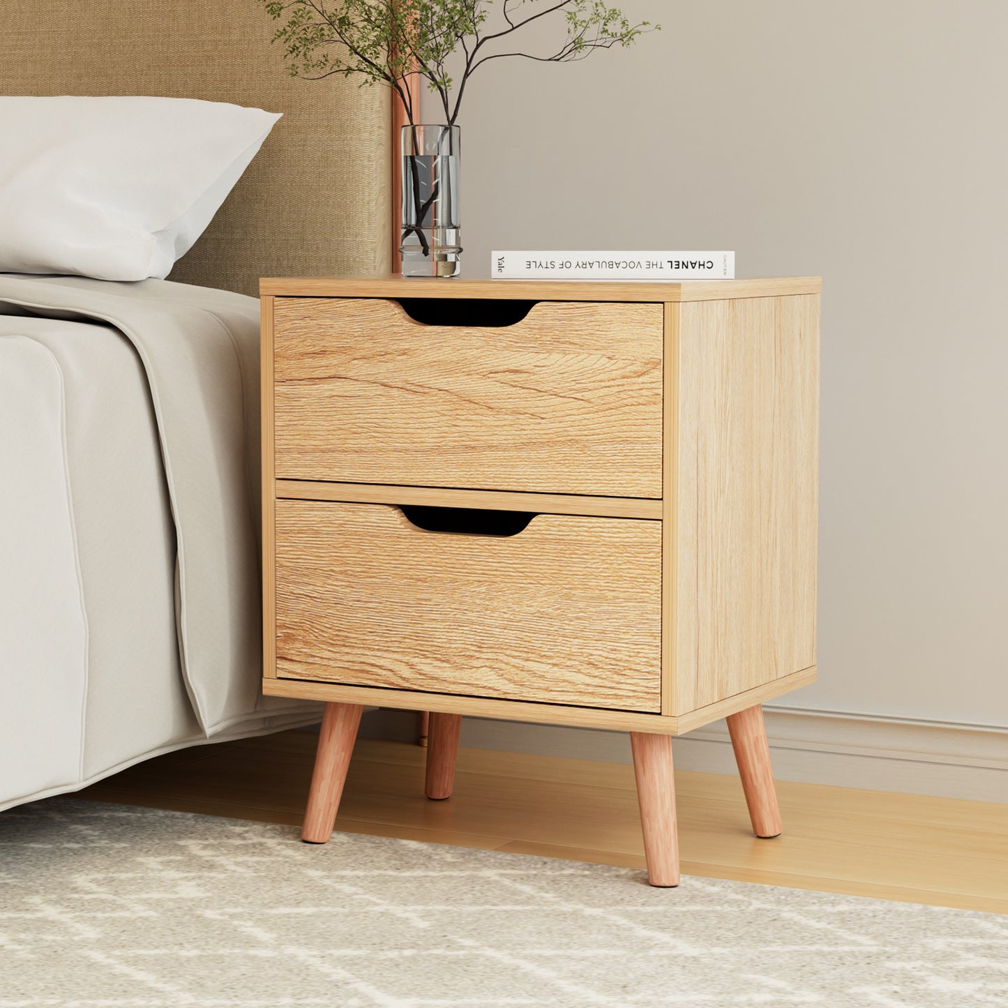 Bedside Table with 2 Drawers – Black Pine Finish, 40x30x50cm