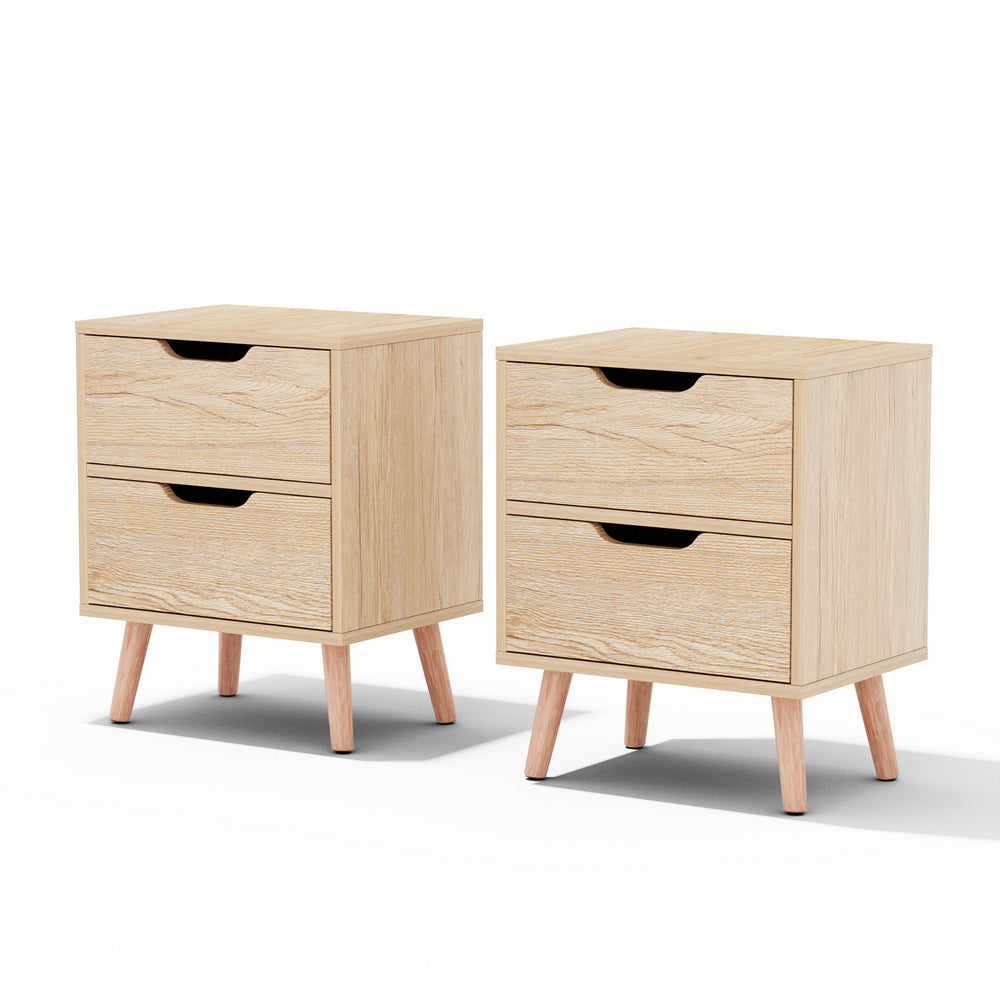 Bedside Table with 2 Drawers – Pine Finish, 40x30x50cm, Set of 2