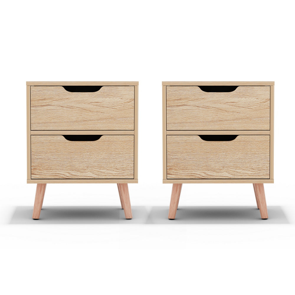 Bedside Table with 2 Drawers – Pine Finish, 40x30x50cm, Set of 2