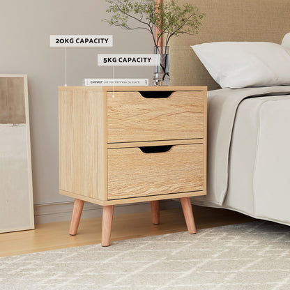 TWSC 2 x Bedside Table 2 Drawers - BODEN Pine
