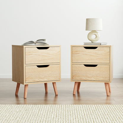 TWSC 2 x Bedside Table 2 Drawers - BODEN Pine