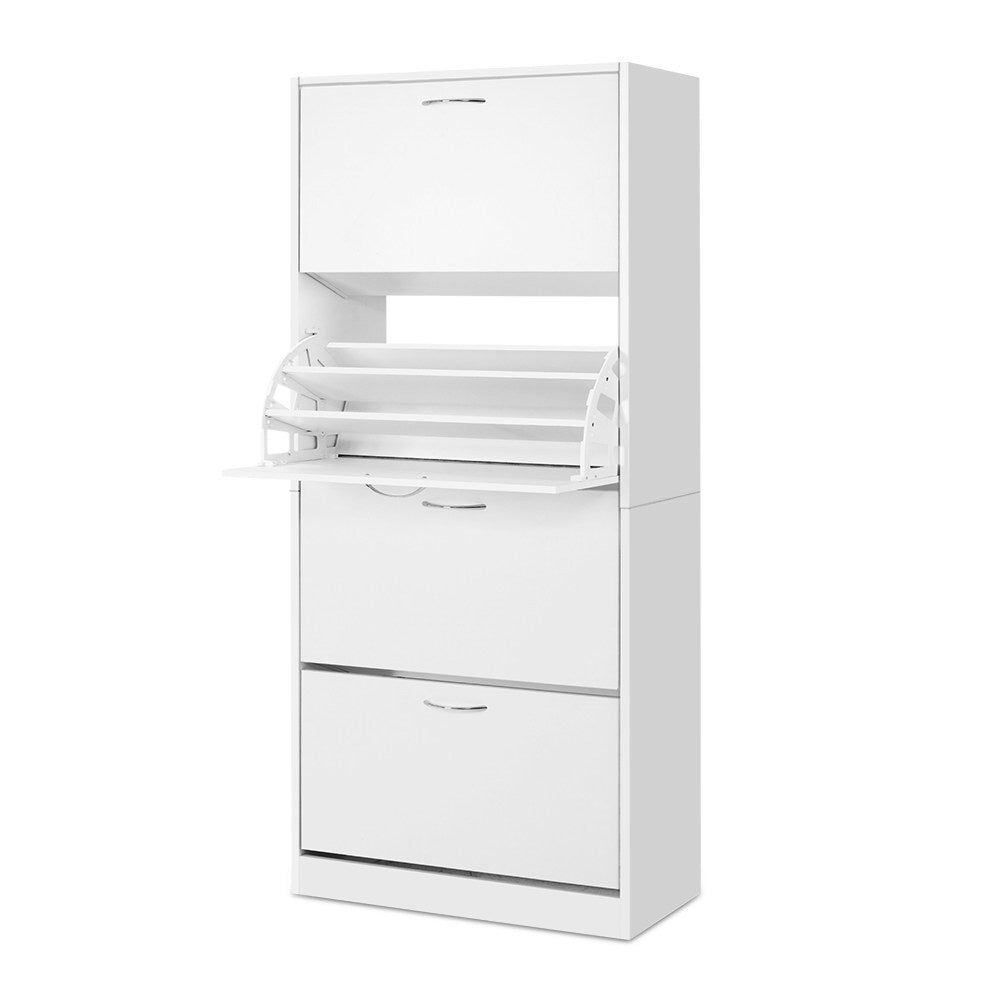Shoe Rack Cabinet – 4 Doors, White, 60-Pair Capacity