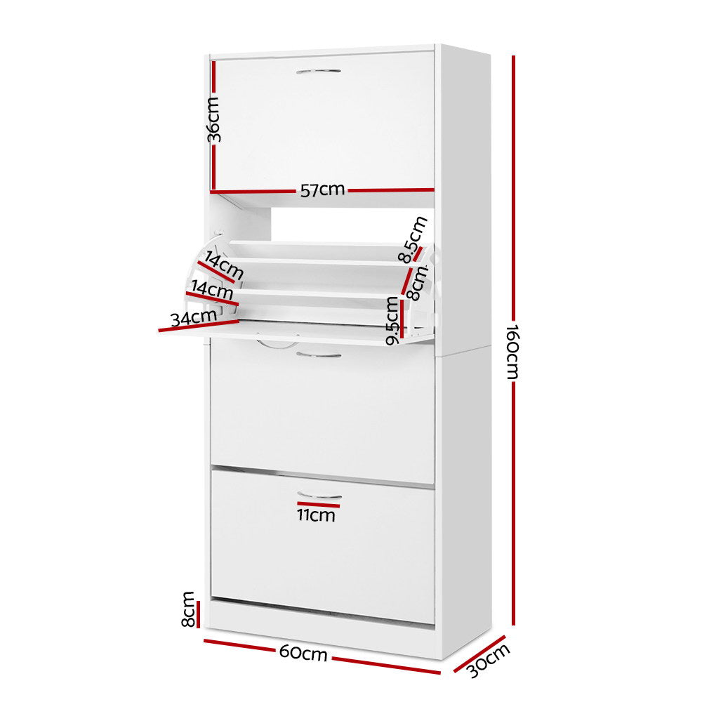 Shoe Rack Cabinet – 4 Doors, White, 60-Pair Capacity