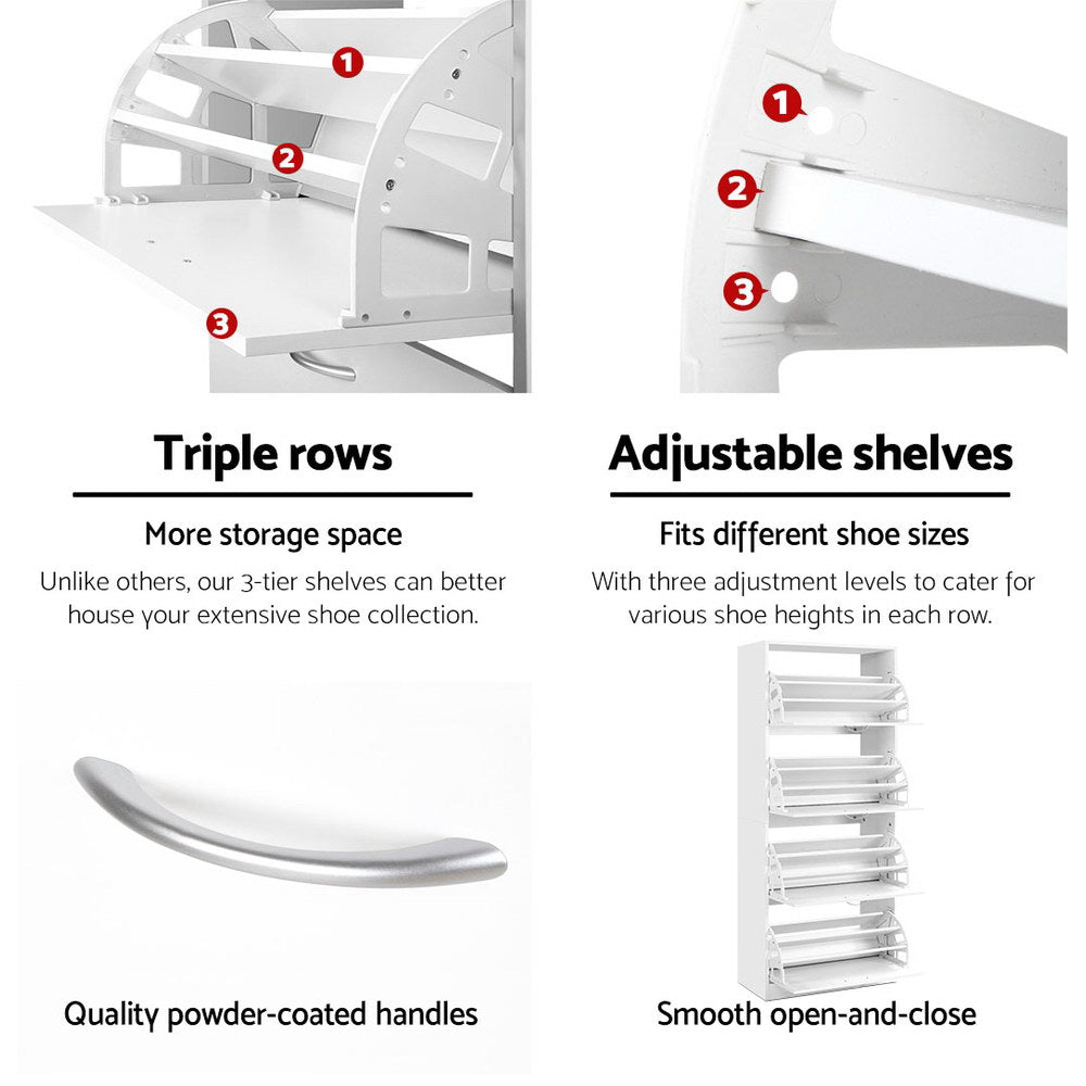 Shoe Rack Cabinet – 4 Doors, White, 60-Pair Capacity