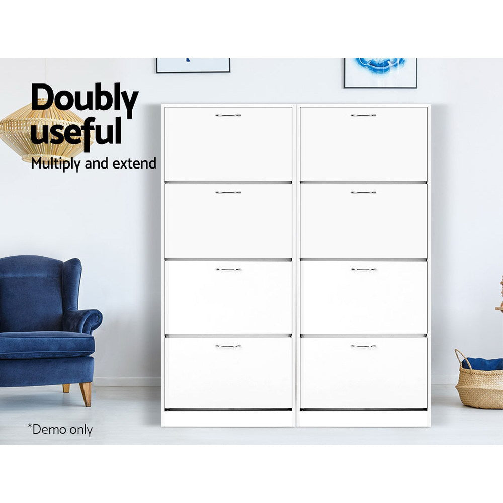 Shoe Rack Cabinet – 4 Doors, White, 60-Pair Capacity