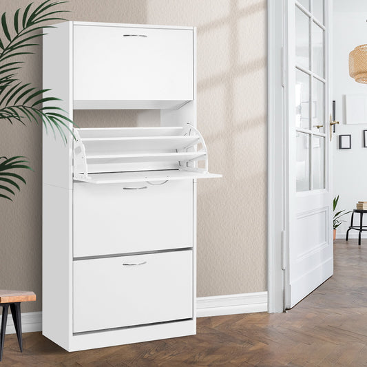 Shoe Rack Cabinet – 4 Doors, White, 60-Pair Capacity