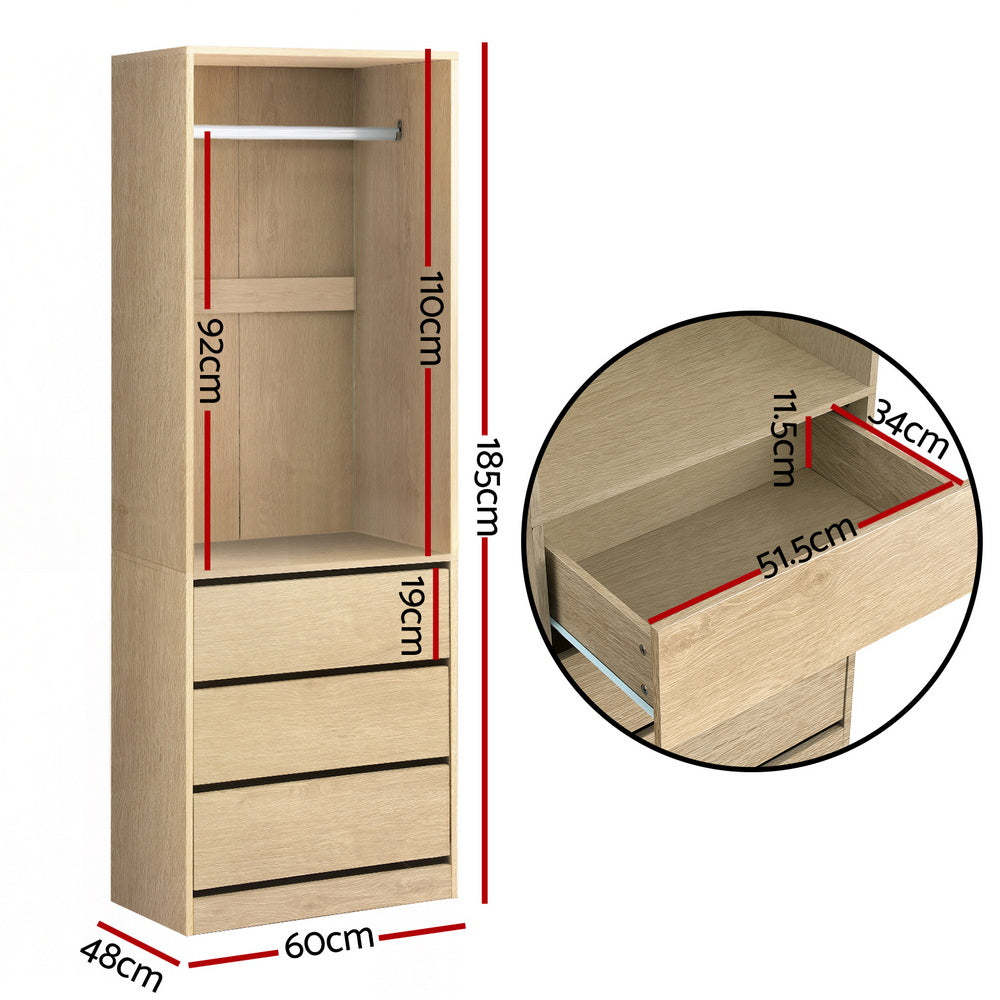 Wardrobe Storage Organizer – 3 Drawers, Pine Finish