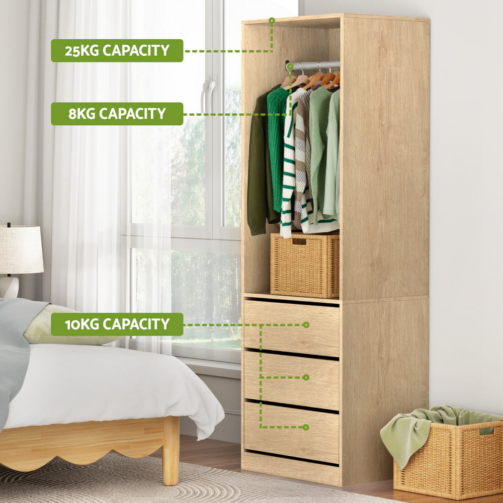 Wardrobe Storage Organizer – 3 Drawers, Pine Finish