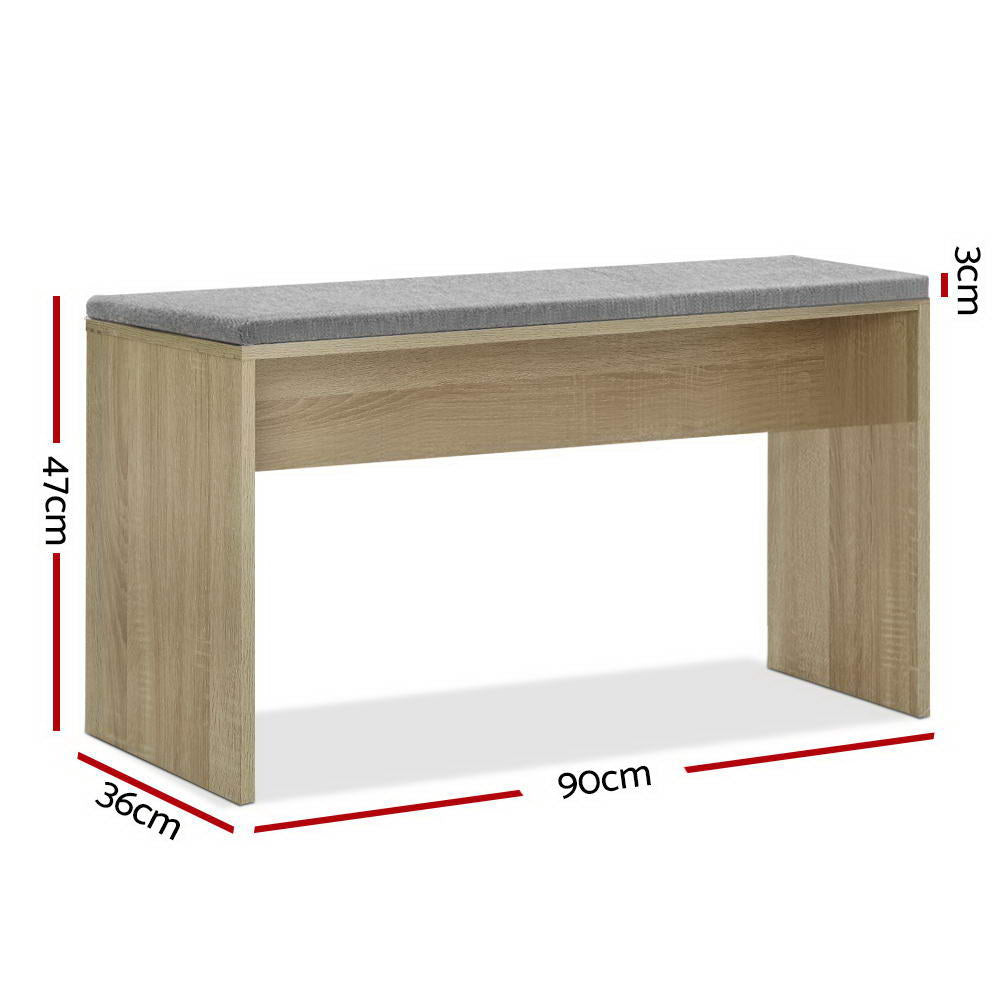 TWSC Dining Bench Upholstery Seat Wooden Chair Oak 90cm