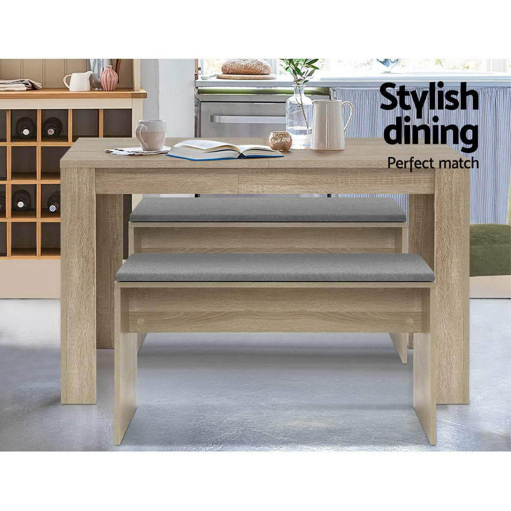 TWSC Dining Bench Upholstery Seat Wooden Chair Oak 90cm