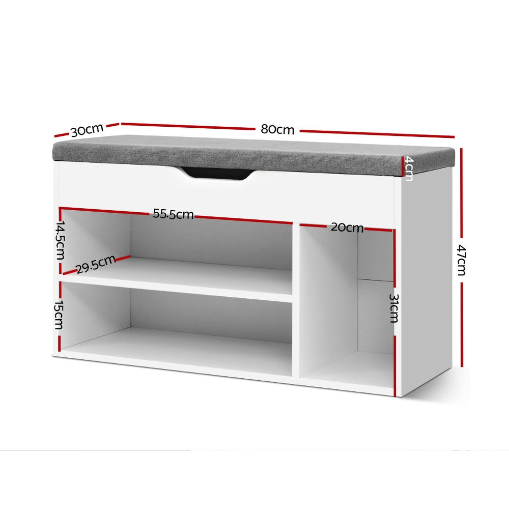 Shoe Rack Bench – Cushioned Seat, White Particle Board