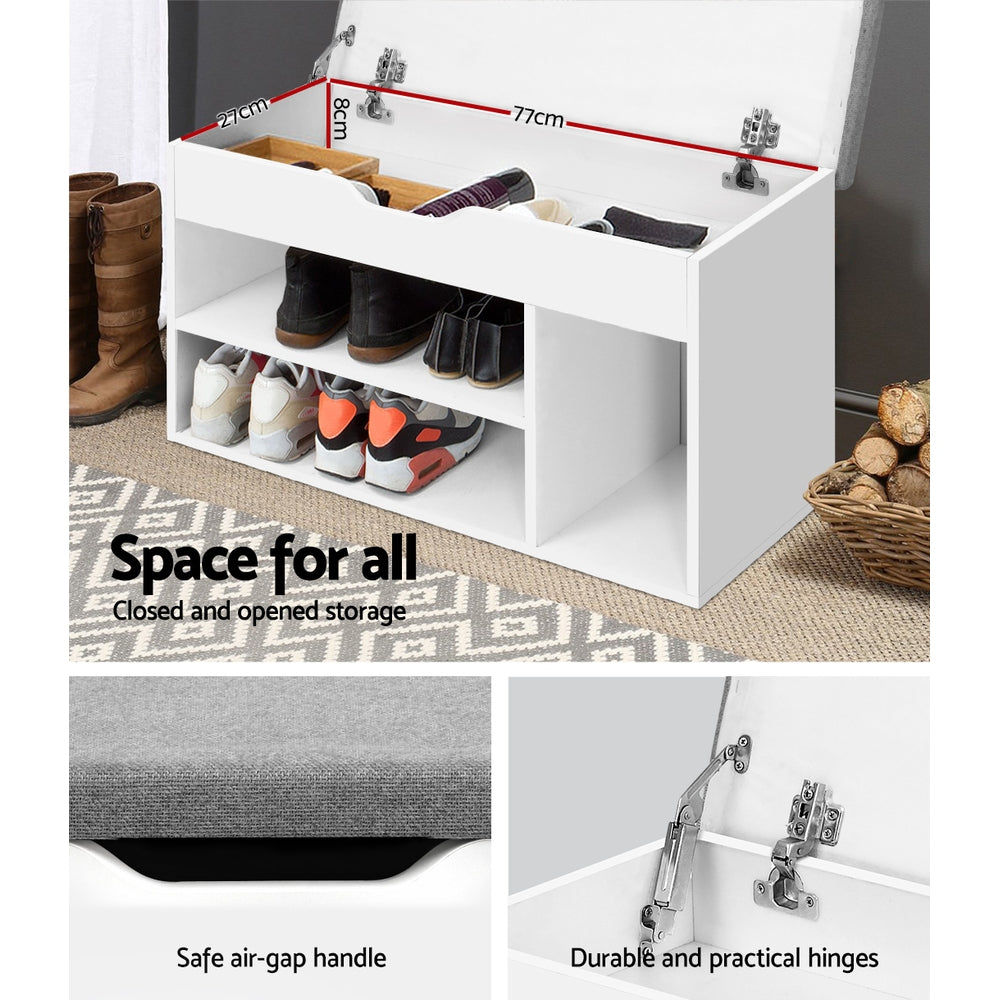 Shoe Rack Bench – Cushioned Seat, White Particle Board
