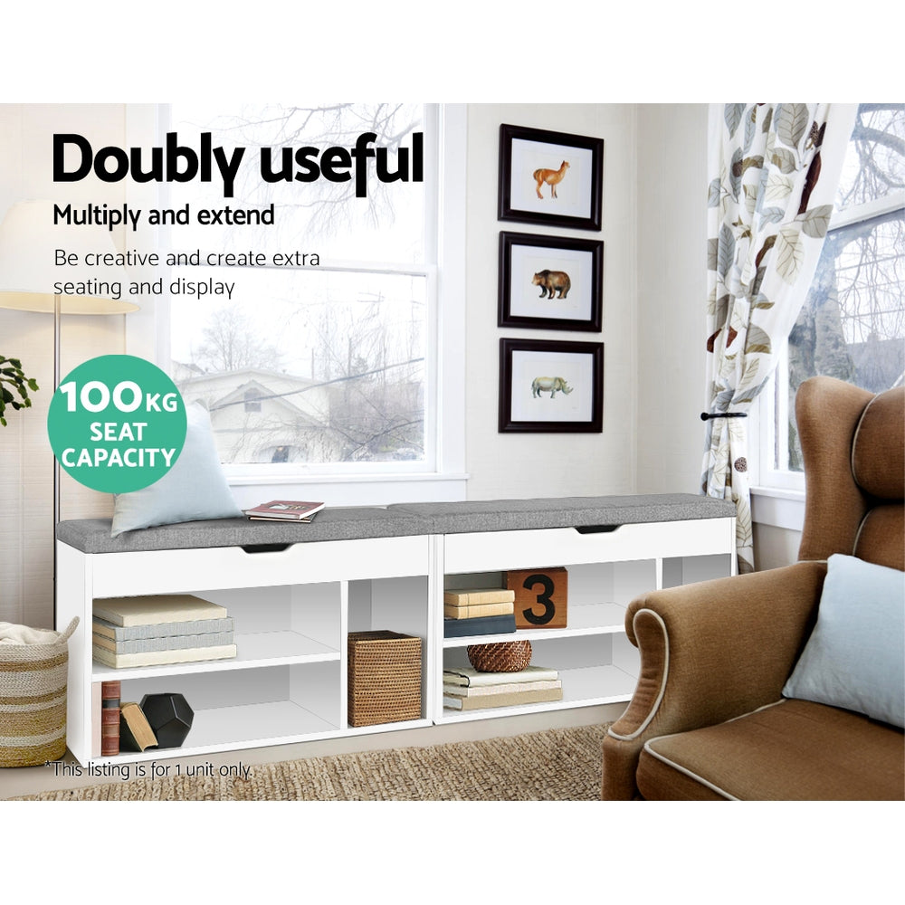 Shoe Rack Bench – Cushioned Seat, White Particle Board