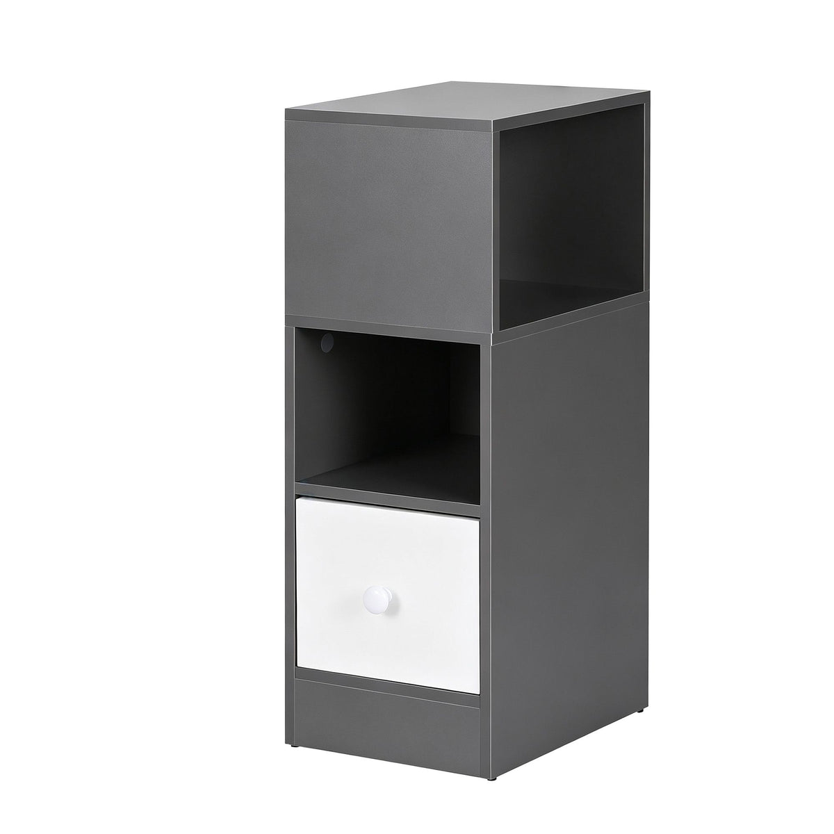 TWSC Narrow Bedside Table Grey Small Side Cabinet 1 Drawer