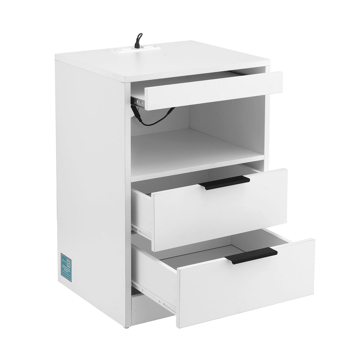 TWSC Bedside Table LED Nightstand Charging Station 2 Drawers - White