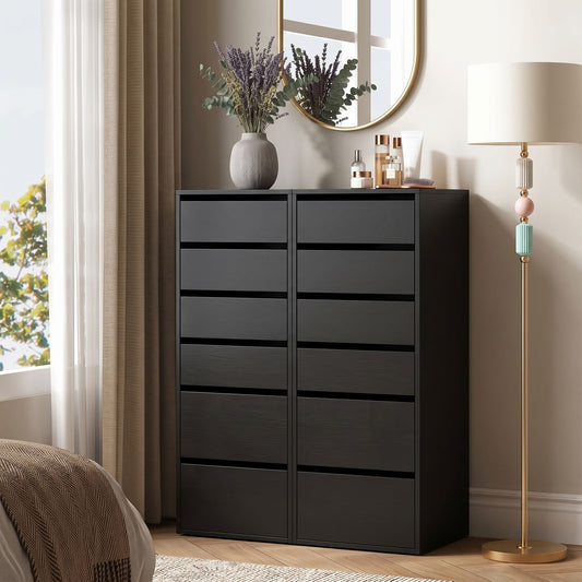 Tall black chest of drawers with smooth finish and stylish decor, enhancing modern home organization and comfort.