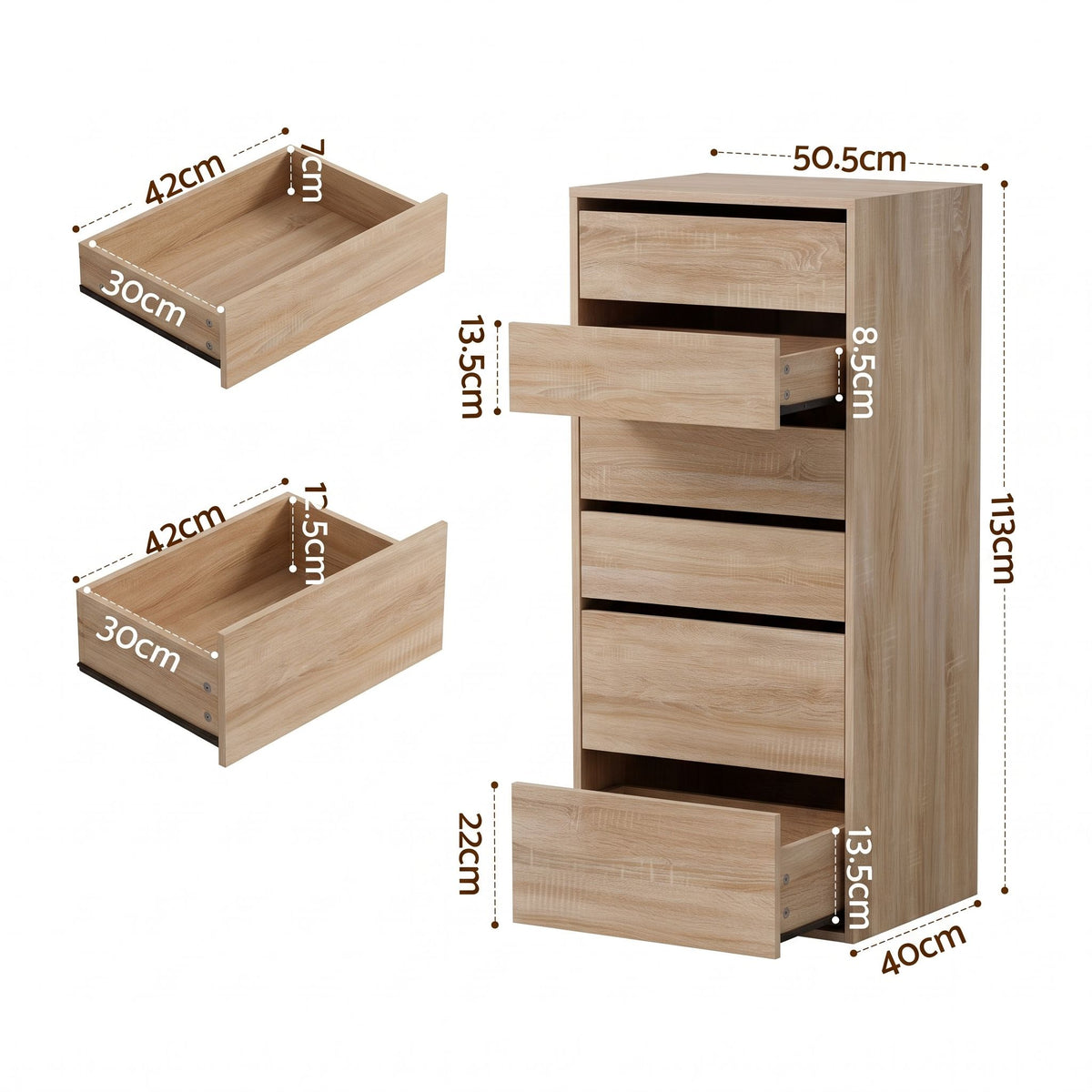 TWSC 2x Chest of 6 Drawers Dresser Tallboy Pine