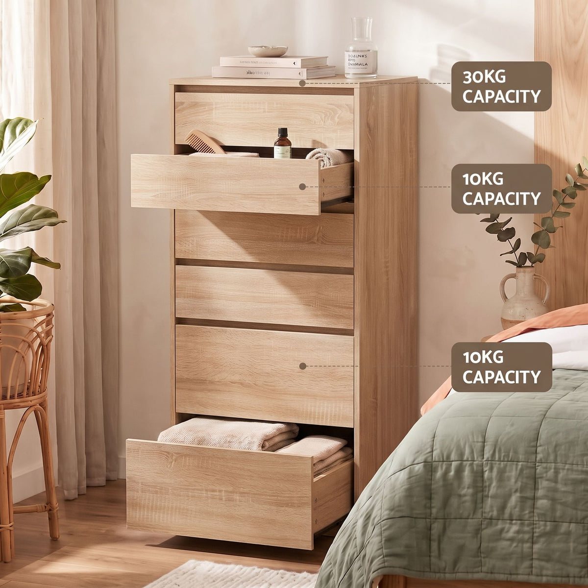 TWSC 2x Chest of 6 Drawers Dresser Tallboy Pine