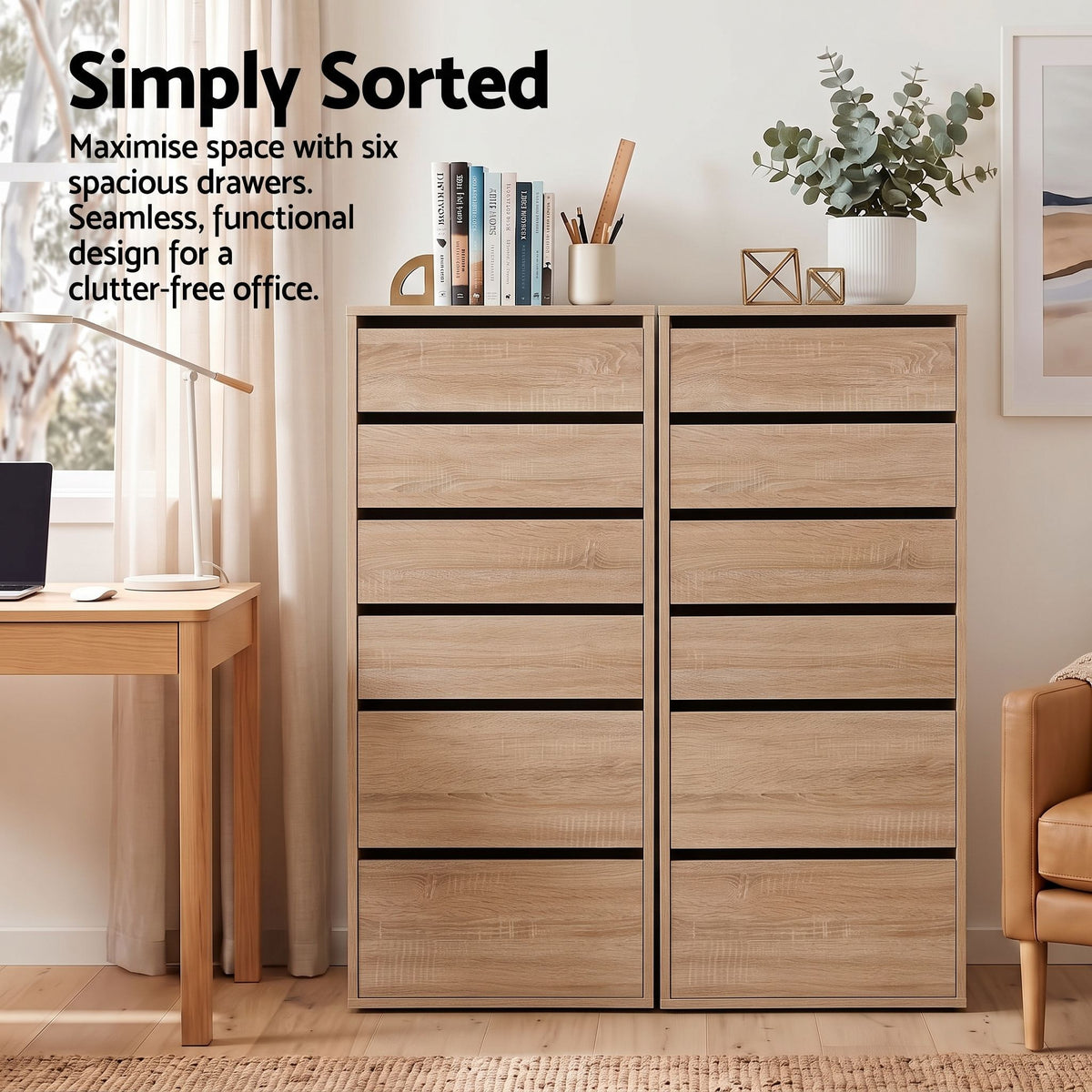 TWSC 2x Chest of 6 Drawers Dresser Tallboy Pine