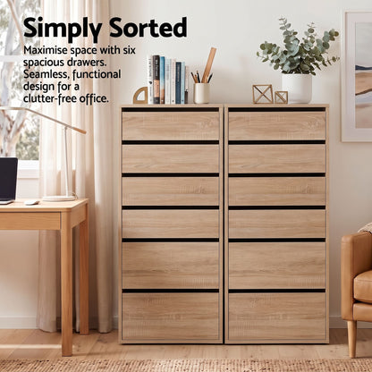 TWSC 2x Chest of 6 Drawers Dresser Tallboy Pine