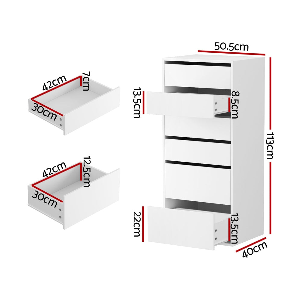 Chest of Drawers Dresser – 6 Spacious Drawers, White Tallboy