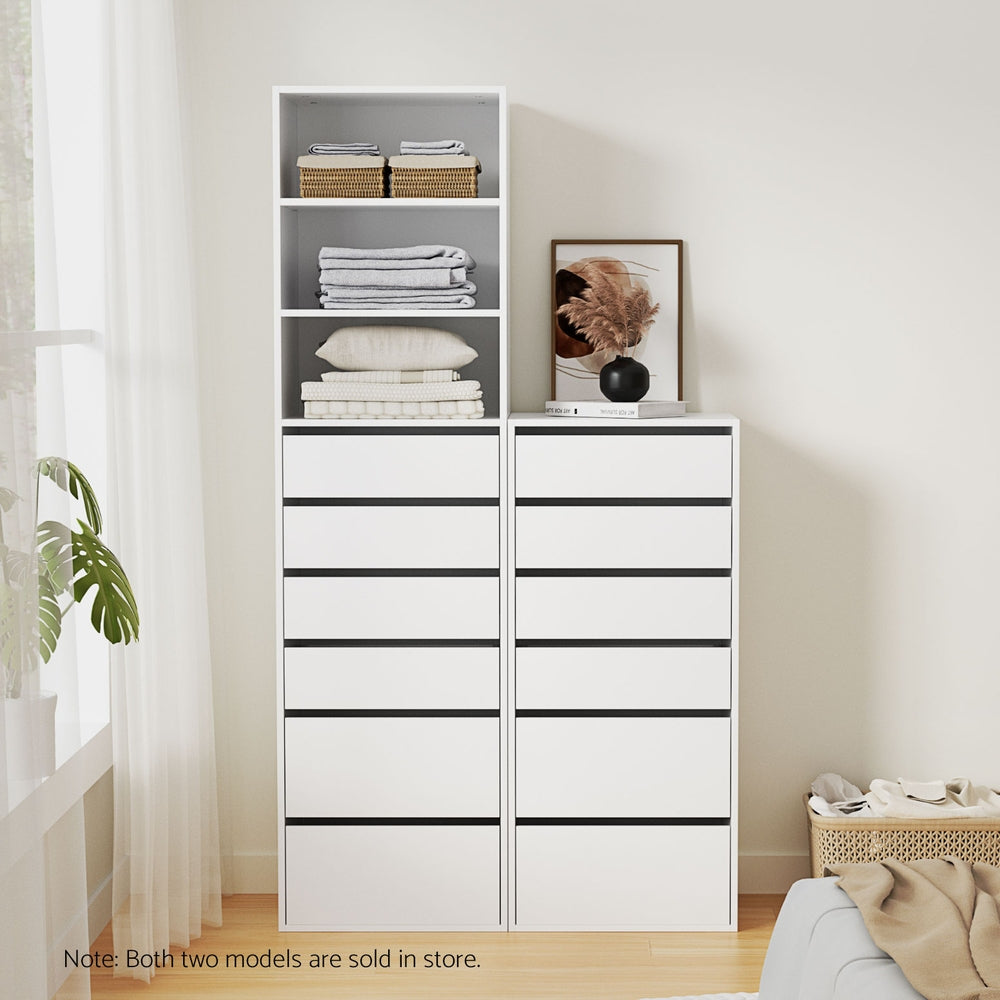 Chest of Drawers Dresser – 6 Spacious Drawers, White Tallboy