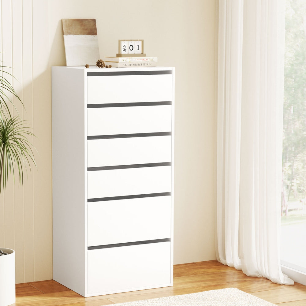 Chest of Drawers Dresser – 6 Spacious Drawers, White Tallboy