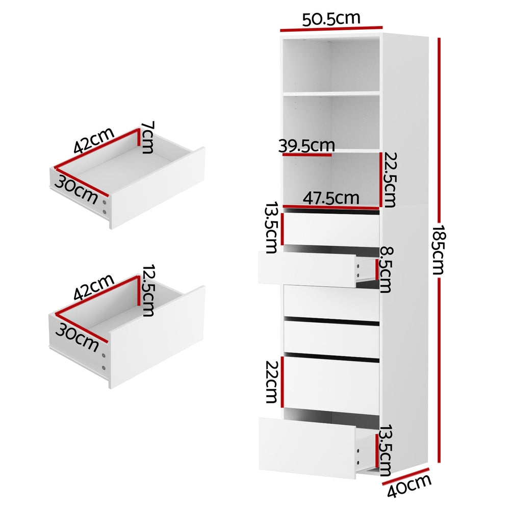 Chest of Drawers – 6 Spacious Drawers, White Tallboy Cabinet