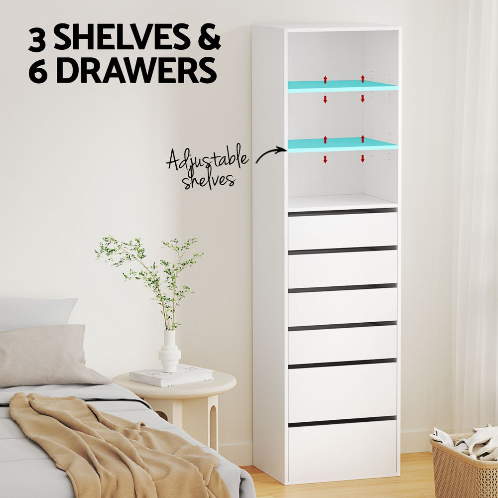 Chest of Drawers – 6 Spacious Drawers, White Tallboy Cabinet