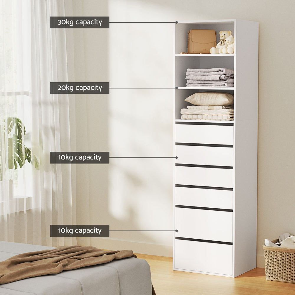 Chest of Drawers – 6 Spacious Drawers, White Tallboy Cabinet