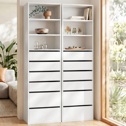 TWSC 2x Chest of 6 Drawers Tallboy Cabinet Adjustable Shelf White