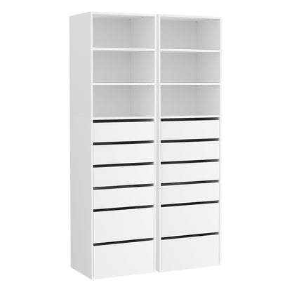 TWSC 2x Chest of 6 Drawers Tallboy Cabinet Adjustable Shelf White