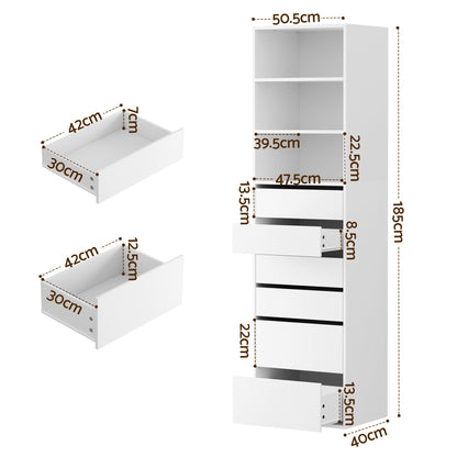 TWSC 2x Chest of 6 Drawers Tallboy Cabinet Adjustable Shelf White