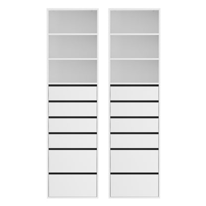 TWSC 2x Chest of 6 Drawers Tallboy Cabinet Adjustable Shelf White