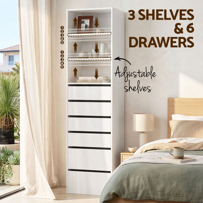 TWSC 2x Chest of 6 Drawers Tallboy Cabinet Adjustable Shelf White