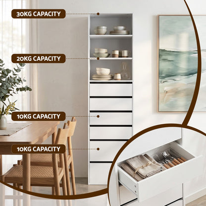 TWSC 2x Chest of 6 Drawers Tallboy Cabinet Adjustable Shelf White