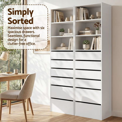 TWSC 2x Chest of 6 Drawers Tallboy Cabinet Adjustable Shelf White