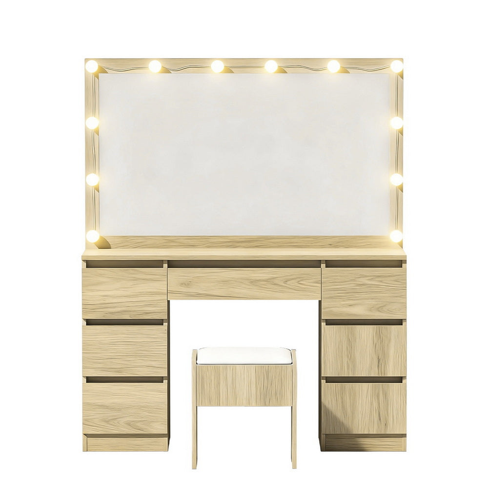 Dressing Table Vanity Set – LED Lighting, Wood Finish with Stool