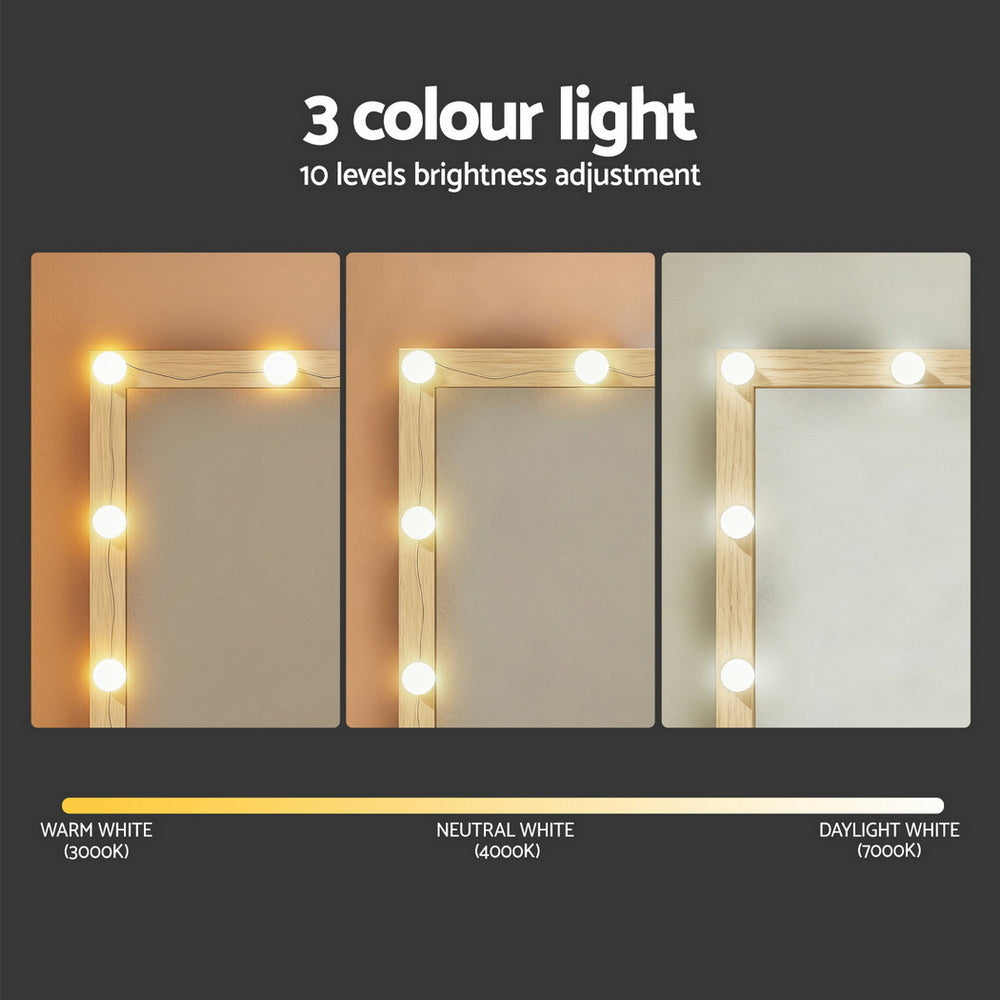 Dressing Table Vanity Set – LED Lighting, Wood Finish with Stool