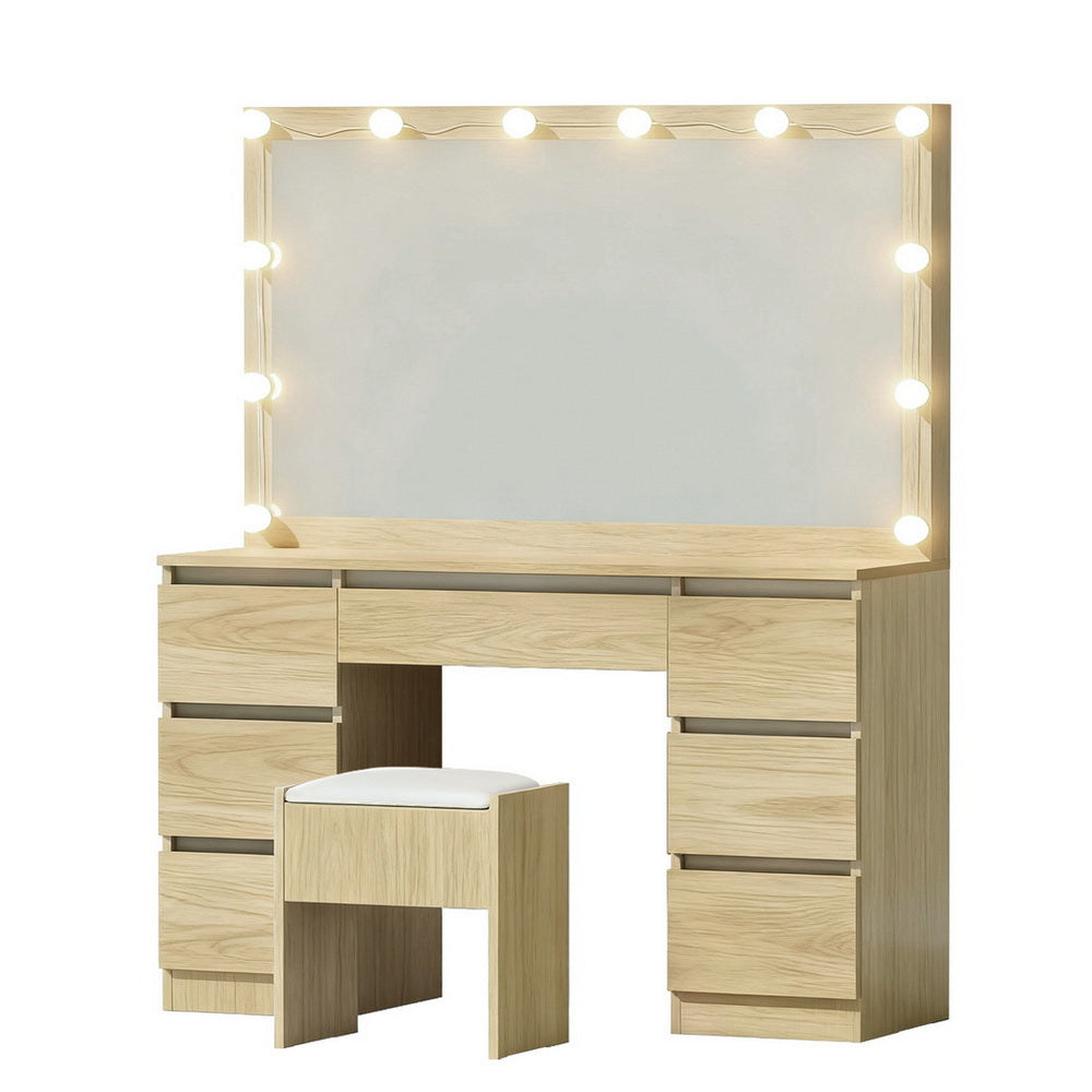 Dressing Table Vanity Set – LED Lighting, Wood Finish with Stool