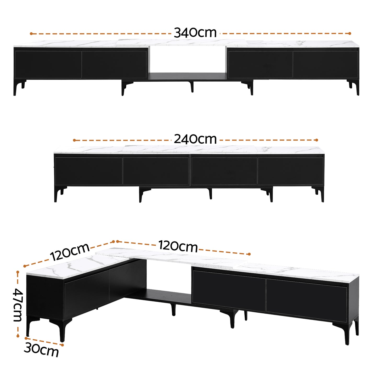 Extendable TV Cabinet – Adjustable Length, Black Finish