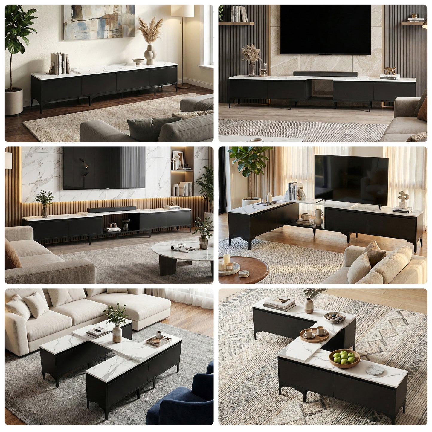 Extendable TV Cabinet – Adjustable Length, Black Finish