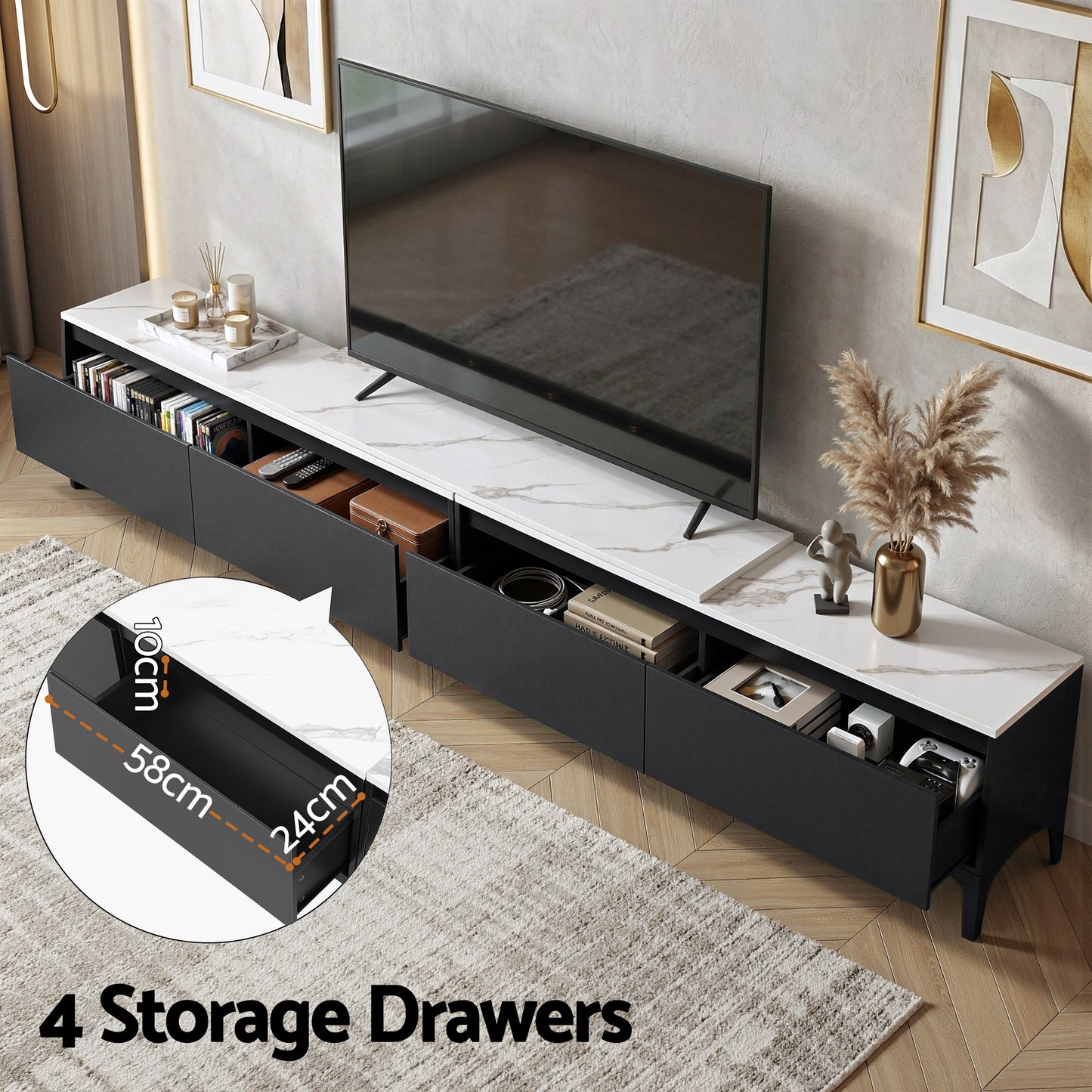Extendable TV Cabinet – Adjustable Length, Black Finish