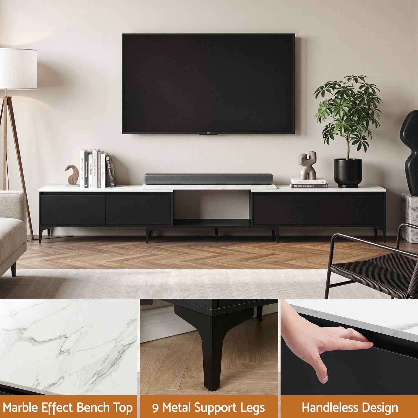Extendable TV Cabinet – Adjustable Length, Black Finish