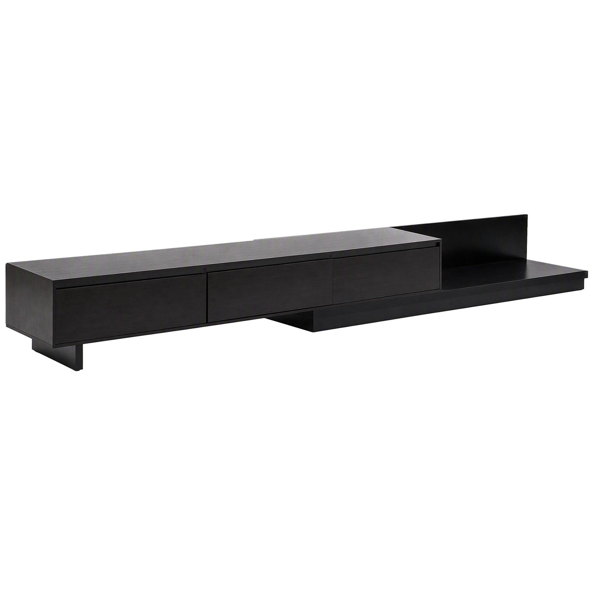 TWSC Extendable TV Unit 200CM 3 Storage Drawers Dark Walnut & Black