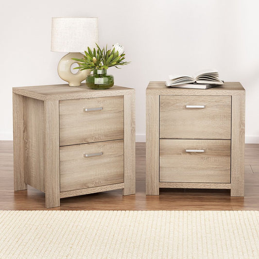 Bedside Table with 2 Drawers – Maxi Pine Finish, Set of 2