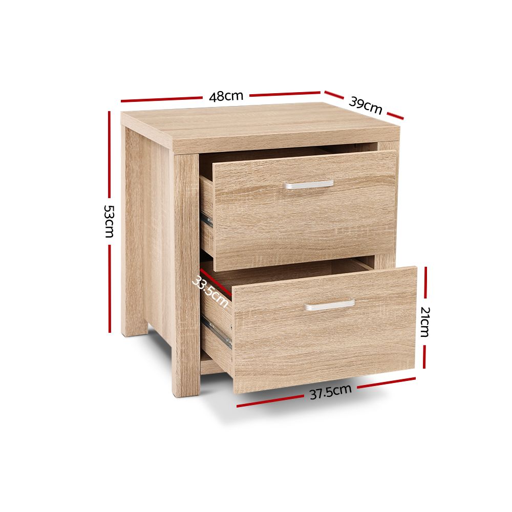 Set of two bedside tables with two drawers each in Maxi Pine finish by The Willow Stone Collective, ideal for bedroom storage.
